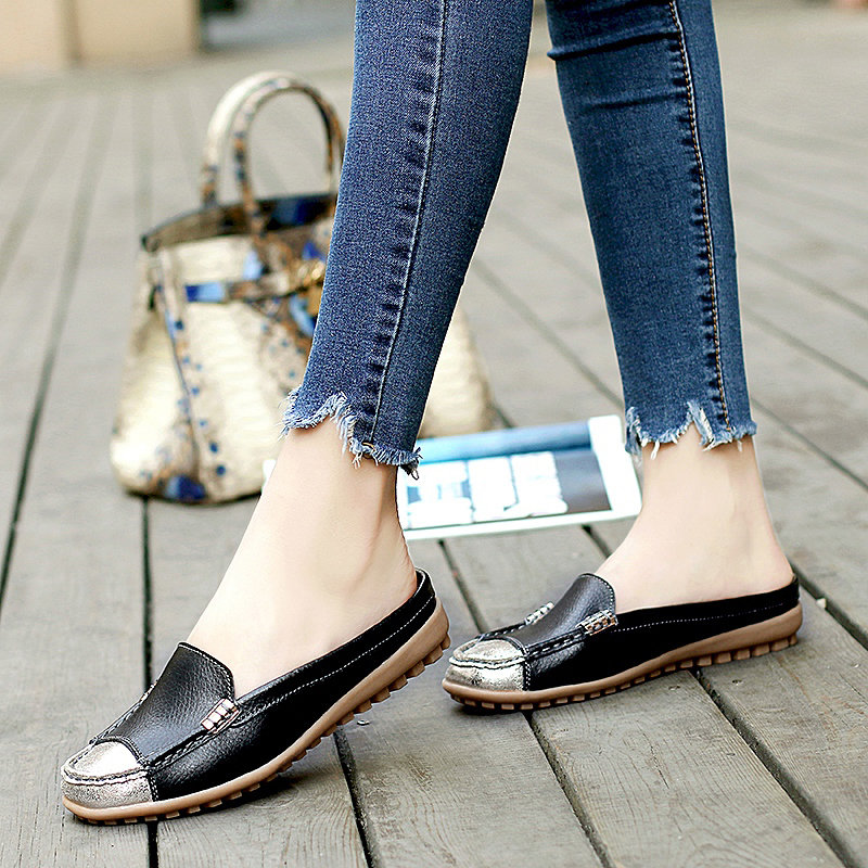 Color Match Slip On Casual Flat Backless Loafers For Women