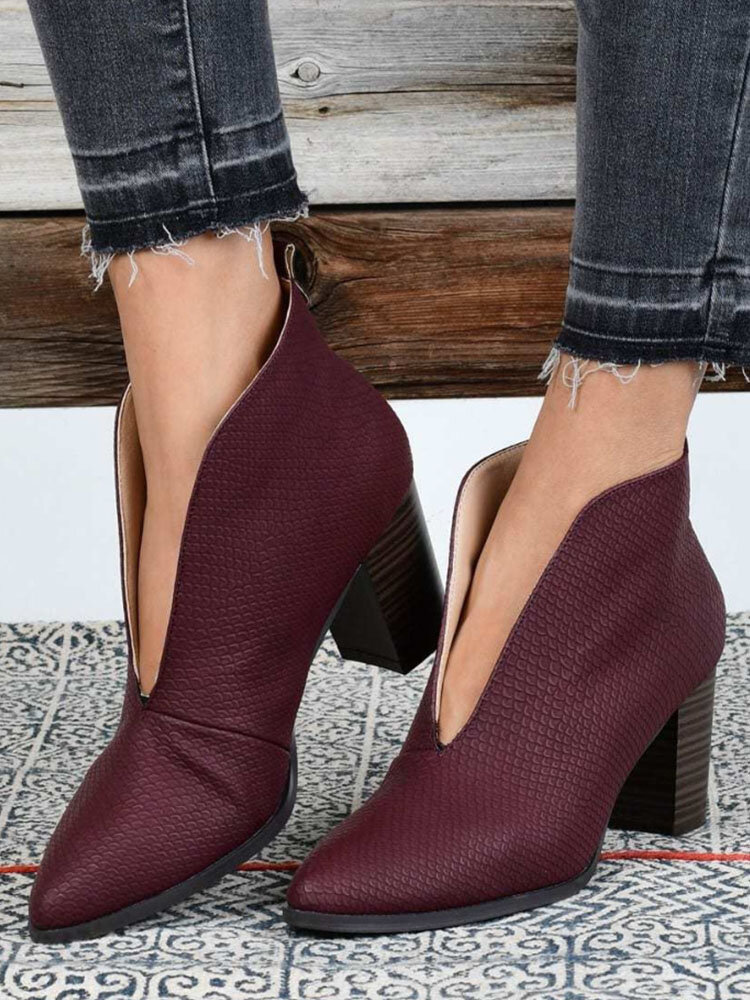 Plus Size Women Retro Casual Pointed Toe High Heel Open Vamp Boots