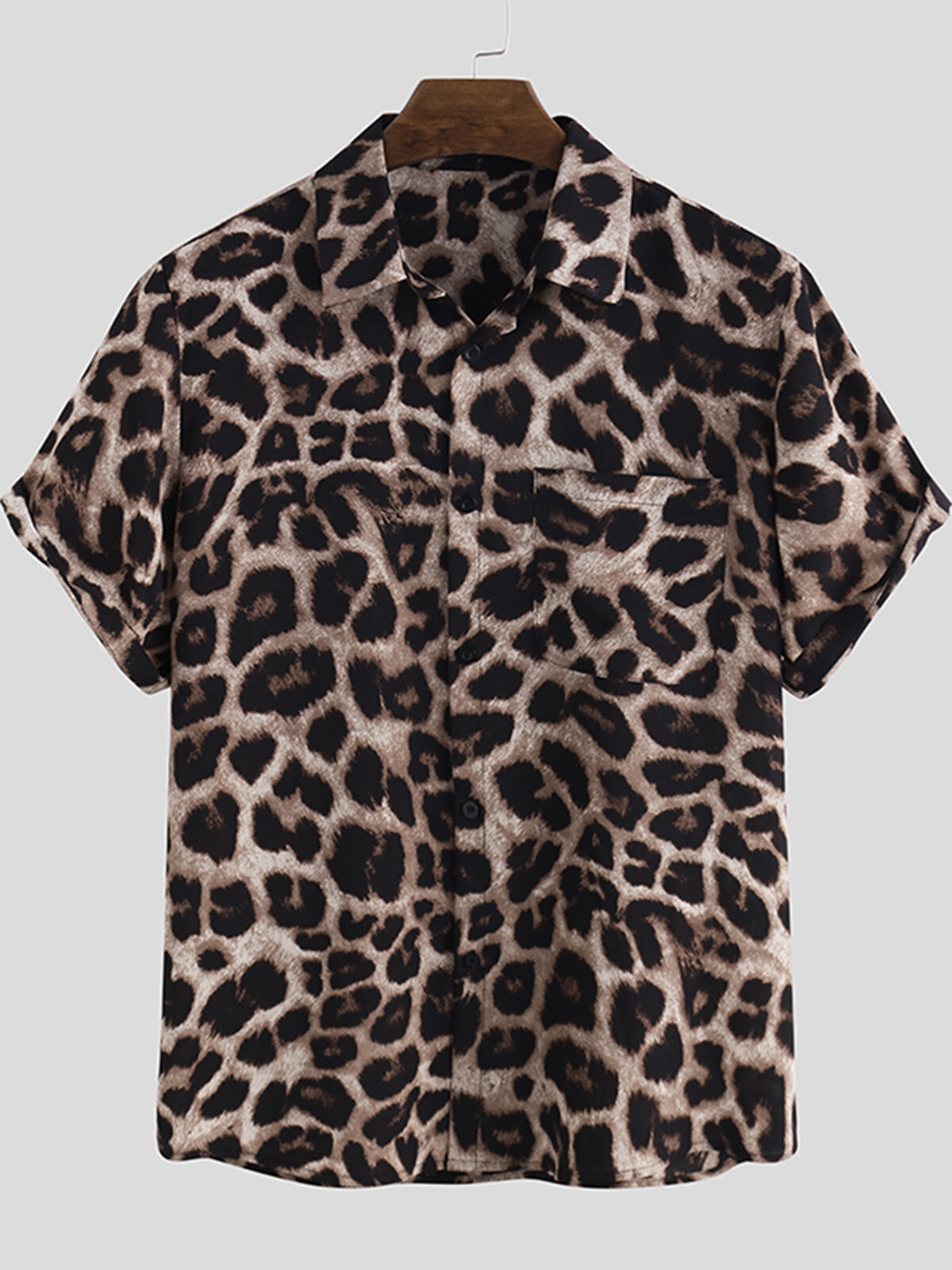Camisas masculinas casuais de manga curta com estampa de leopardo