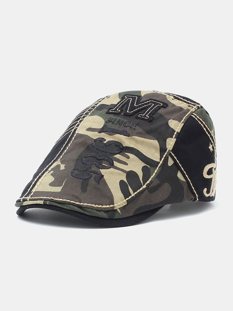 Men Cotton Patchwork Letter Pattern Embroidery M Cloth Label Casual Camouflage Berets