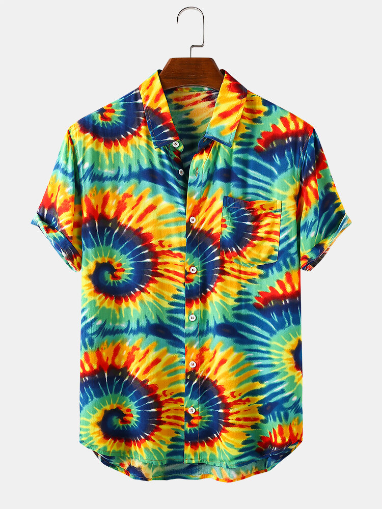 Mens Designer Visual Abstract Tie Dye Printed Holiday Shirts