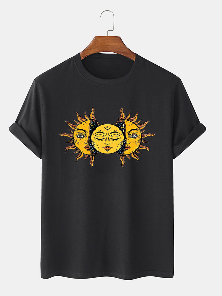 Men 100% Cotton Sun God Printed Casual T-Shirt