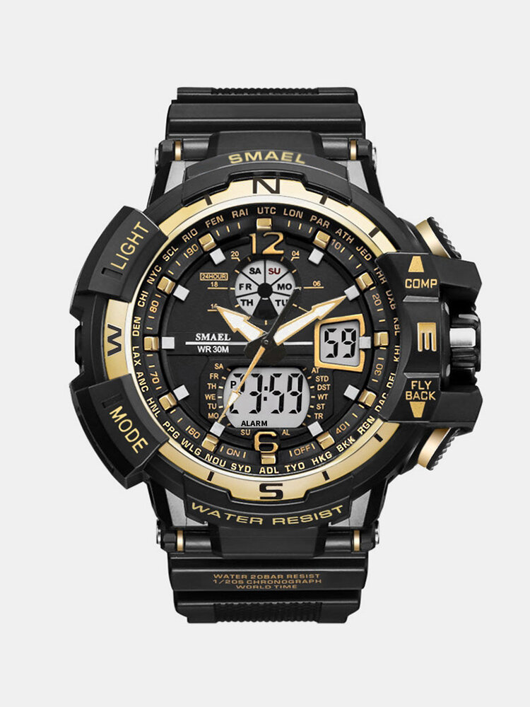 SMAEL Men's Sports Watch Dual Display Electronic Digital Quartz Wristwatch Luminous Military Watch