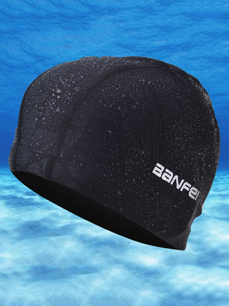 Mens Waterproof Non-slip Beanie Cap Flexible Earmuffs Wrap Long Hair Swimming Cap