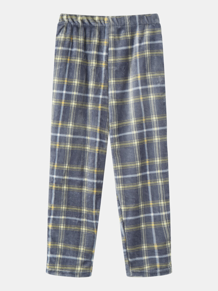 Mens Flannel Plaid Warm Elastic Waist Home Pants Pajama Bottoms