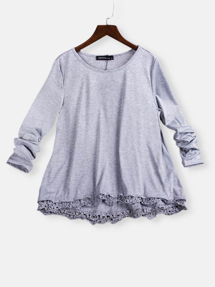 Casual Lace Patchwork Solid Baggy Blouses