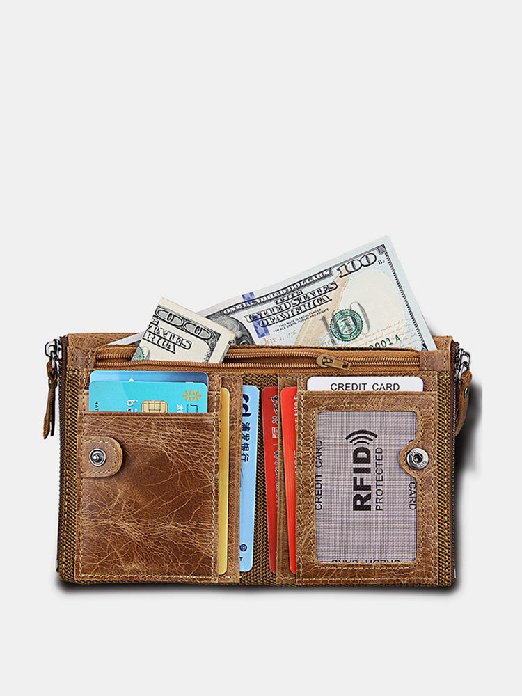 Men Genuine Leather RFID Anti-theft Multi-slots Retro Large Capacity Foldable Card Holder Wallet