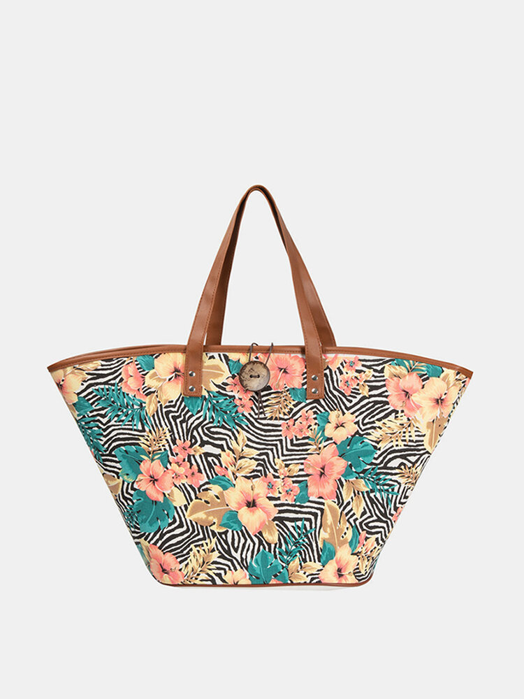 Women's Ethnic Printed Multicolor Large-capacity Tote Bag Floral Print Portable Beach Bag Handbag