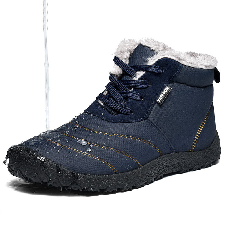 Large Size Men&#039;s Stripe Waterproof Plush Lining Stripe Ankle Boots