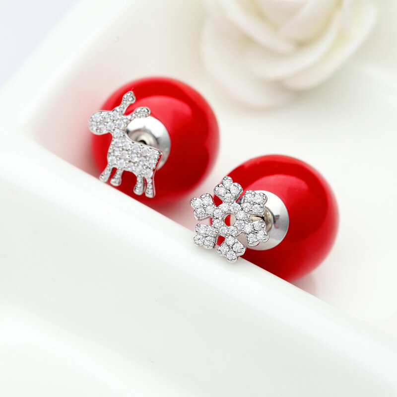 

Elegant Snowflake Elk Ear Stud Red Ball Women Earrings Sliver Alloy Earrings Stub