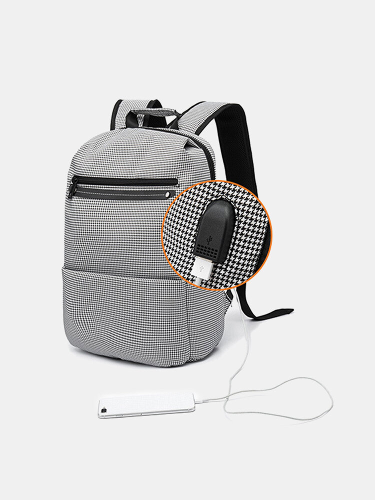 USB Charging Oxford Plaid Backpack Casual Computer Bag For Men