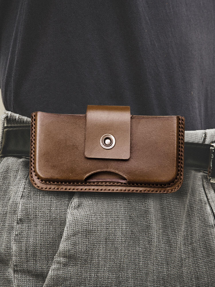 Vintage Genuine Leather RFID Anti-theft Card Slot 7.2 Inch EDC Cell Phone Case Belt Bag