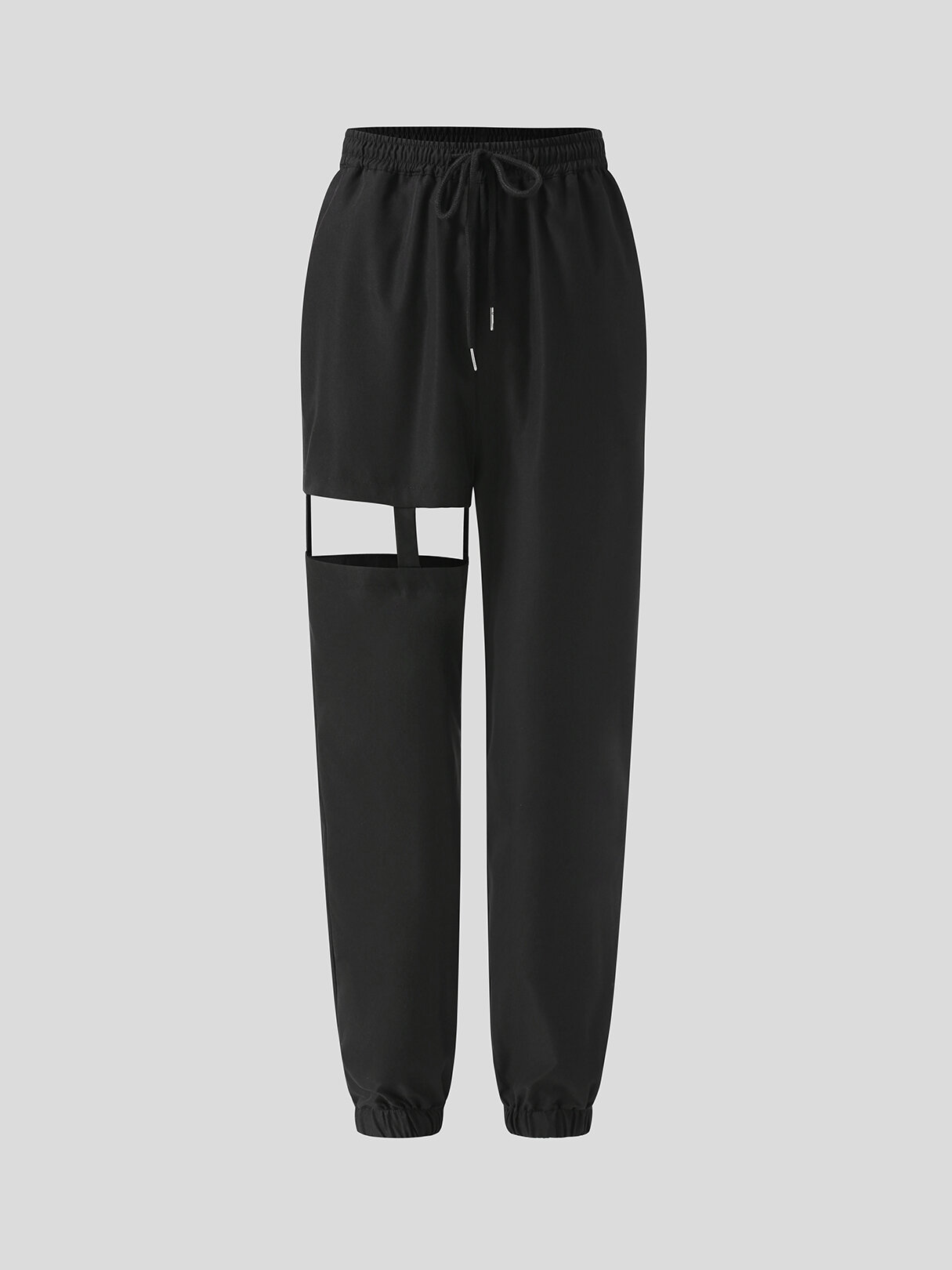 Solid Hollow-out Elastic Knotted Waist Pants