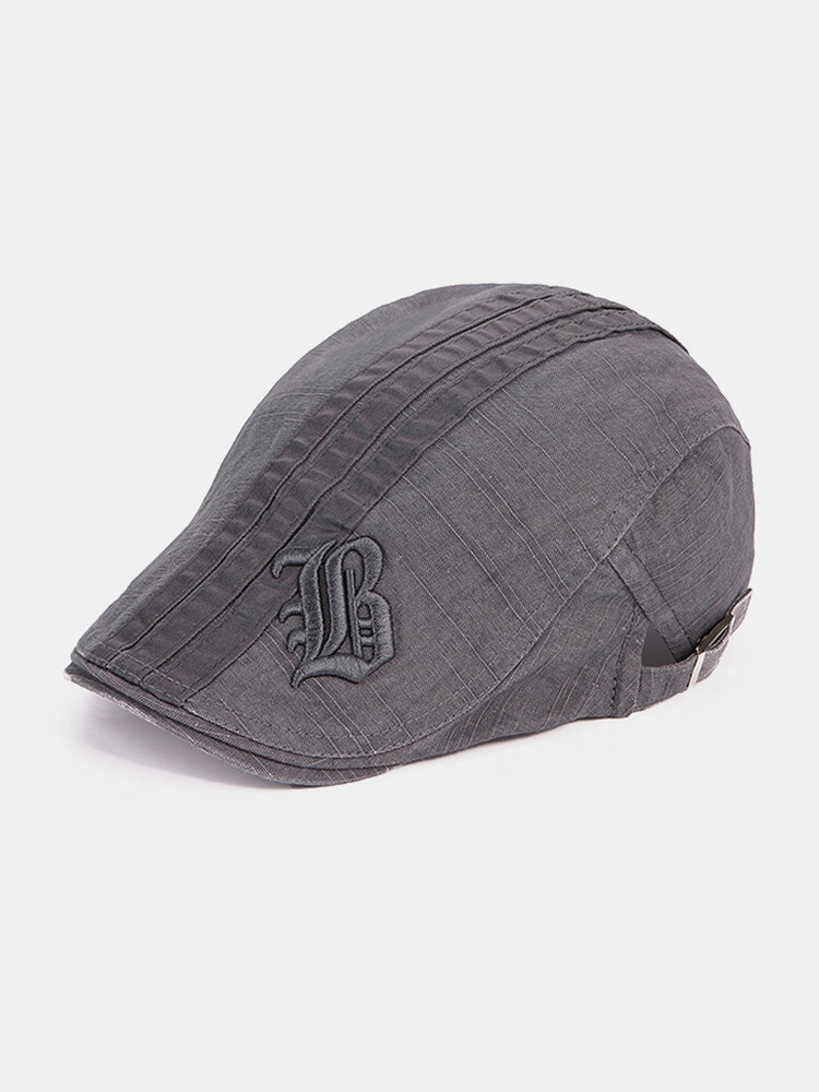 Men Cotton Embroidery Letter Adjustable Casual Beret Hat Forward Hat Flat Hat