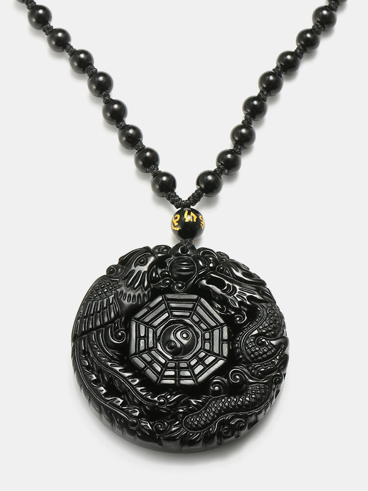 Black Obsidian Necklace Lucky Pendant Tai-Chi Chain Necklace