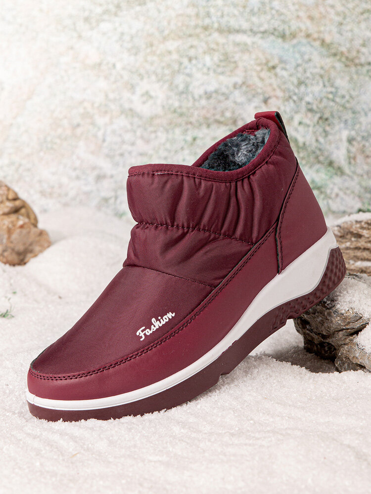 Women Casual Slip-On Warm Lining Soft Comfy Waterproof Slip Resistant Snow Boots In Winter