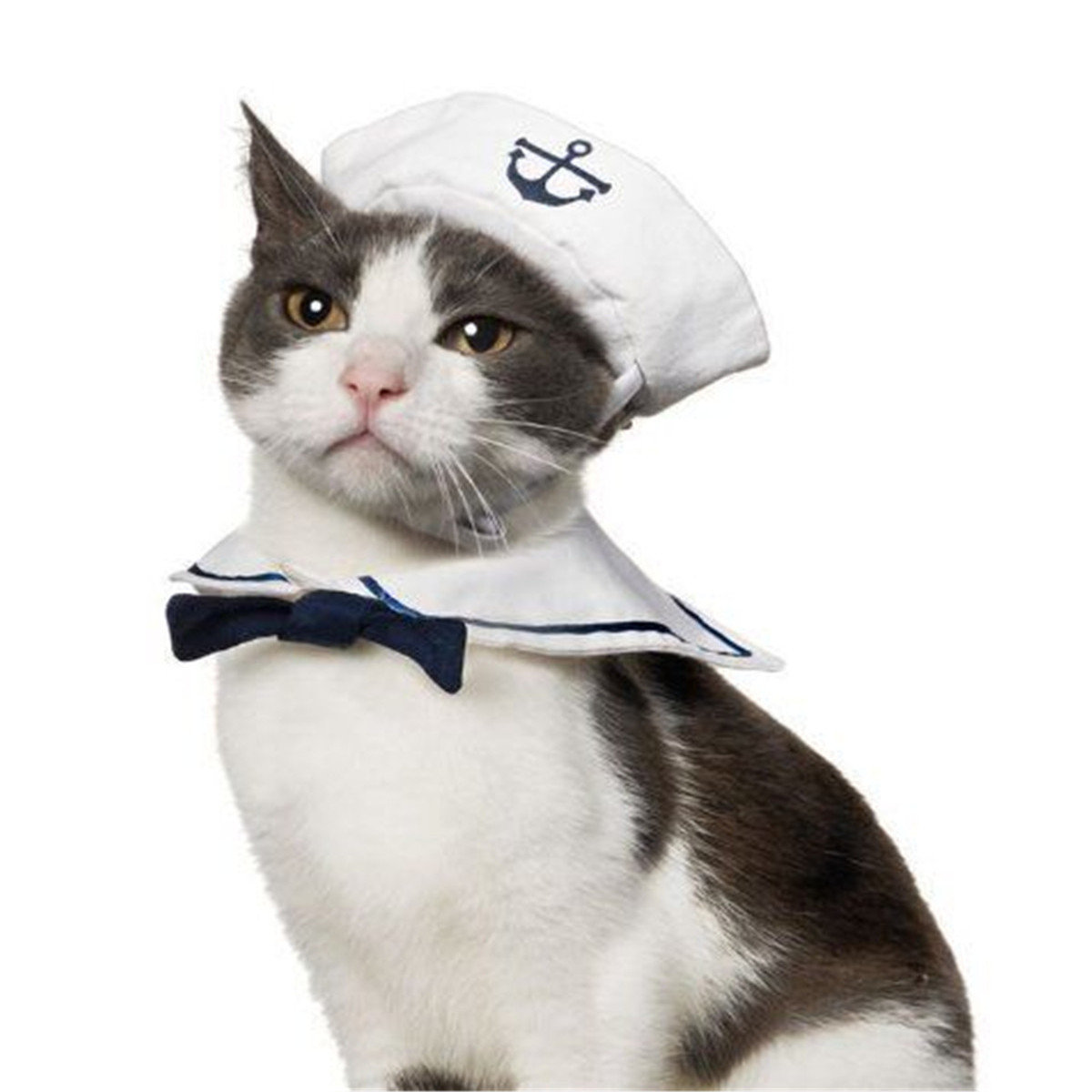 Fashion Pet Puppy Cat Small Dog Sailor Suit Adjustable Outfit Costume Hat & Cape
