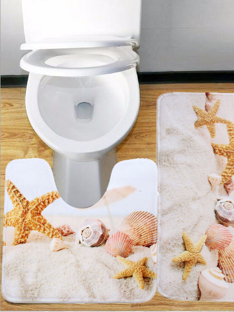 Shell Starfish Bath Mat Set 2 piece Toilet Rug Bathroom Contour Mat Non Slip Carpet 45x75cm 40x45cm