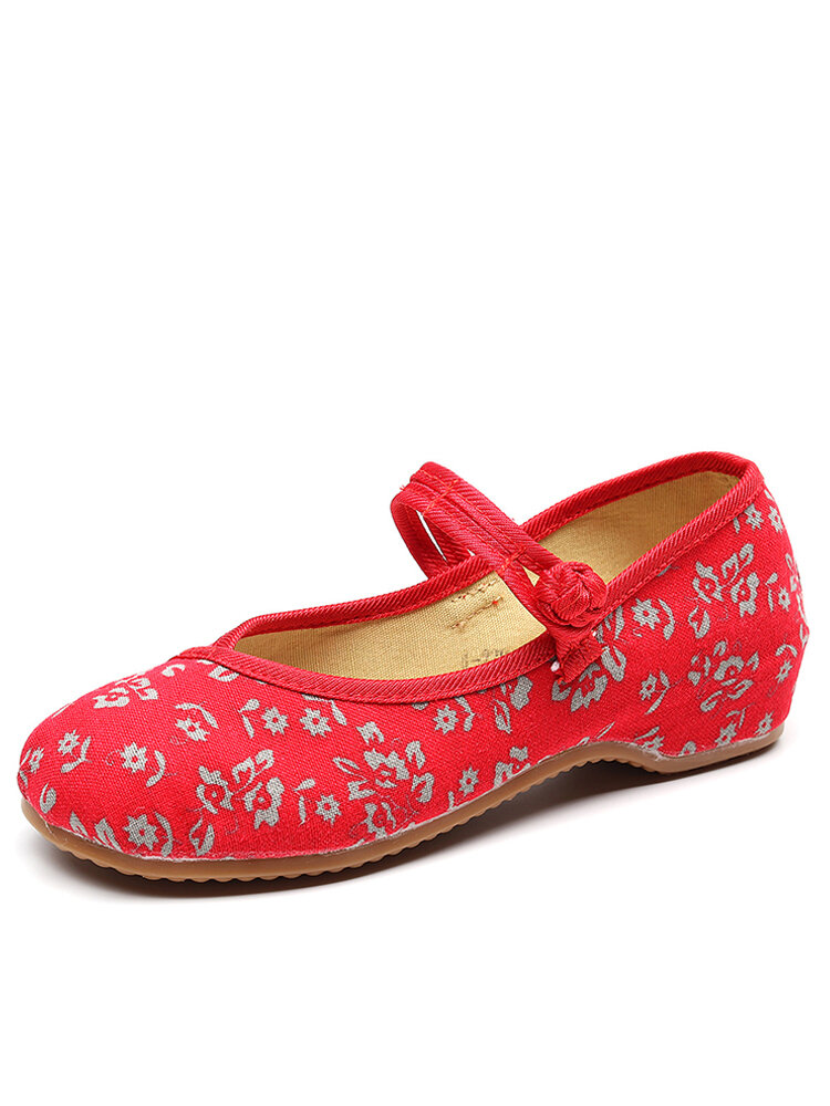 

Women Breathable Fabric Button Flowers Ethnic Soft Comfy Old Peking Shoes, Red;navy