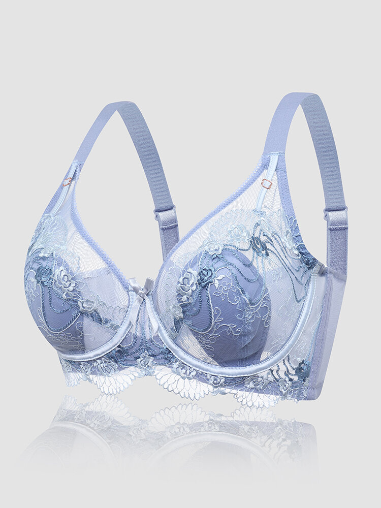 Women Floral Bowknot Rabbits Ear Shaped Lined Antibacterial Light Thin Bras