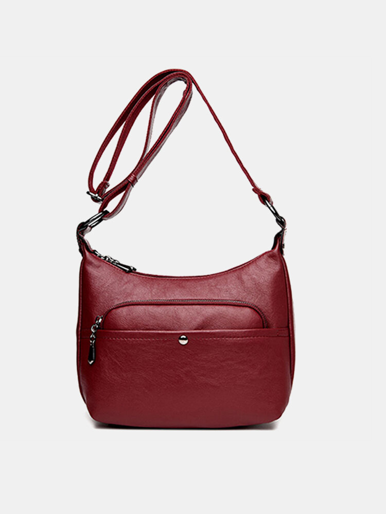 Women Pure Color Vintage PU Leather Shoulder Bag Crossbody Bag