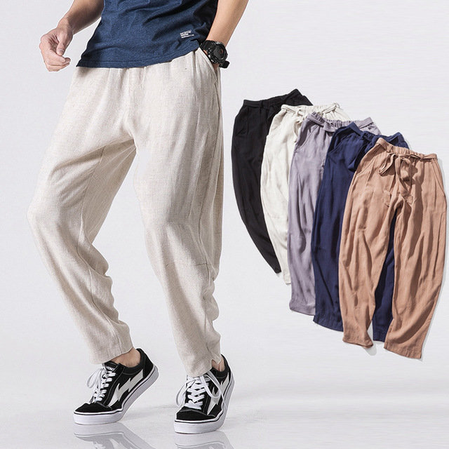 Season Men's Casual Pants New National Wind Japanese Men's Linen Thin Pants Trousers Cotton Harem Pants