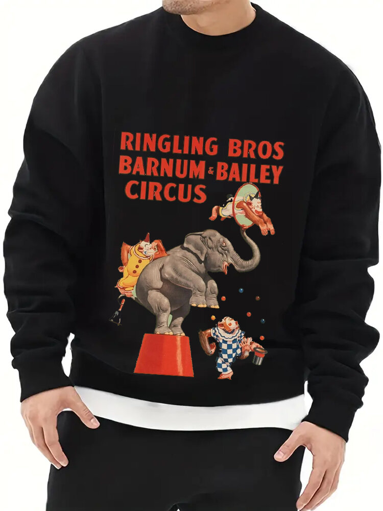 Mens Circus Animal Performance Print Crew Neck Pullover Sweatshirts Winter