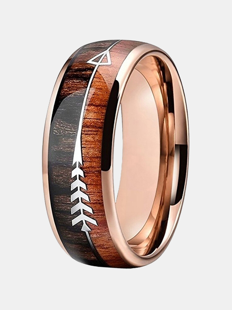 Vintage Wood Grain Men Ring Arrow Pattern Ring Jewelry Gift