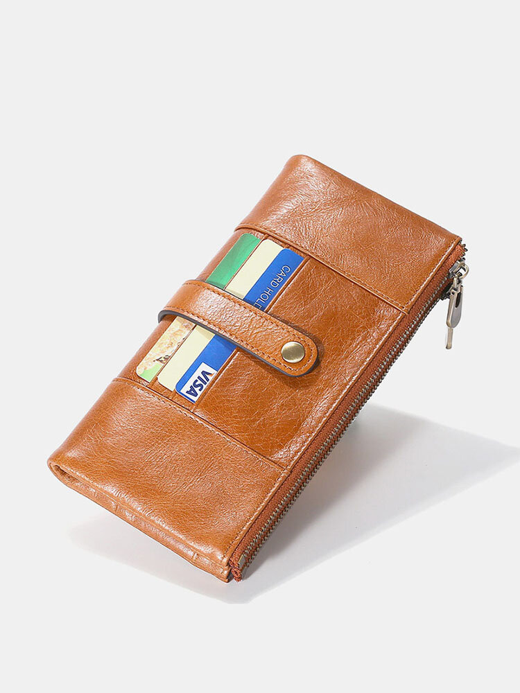 18 Card Slots Genuine Leather RFID Antimagnetic Bifold Zipper Wallet