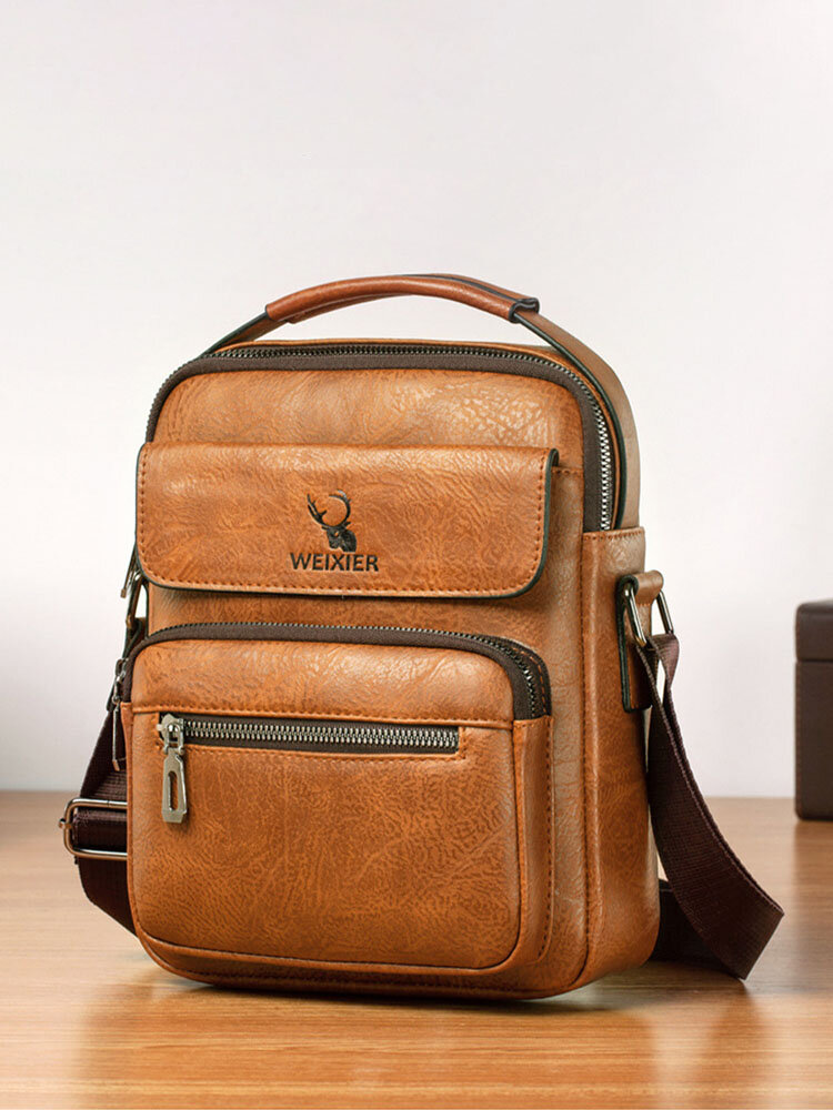 Menico Men's Faux Leather Vintage Business Casual Waterproof One Shoulder Crossbody Bag