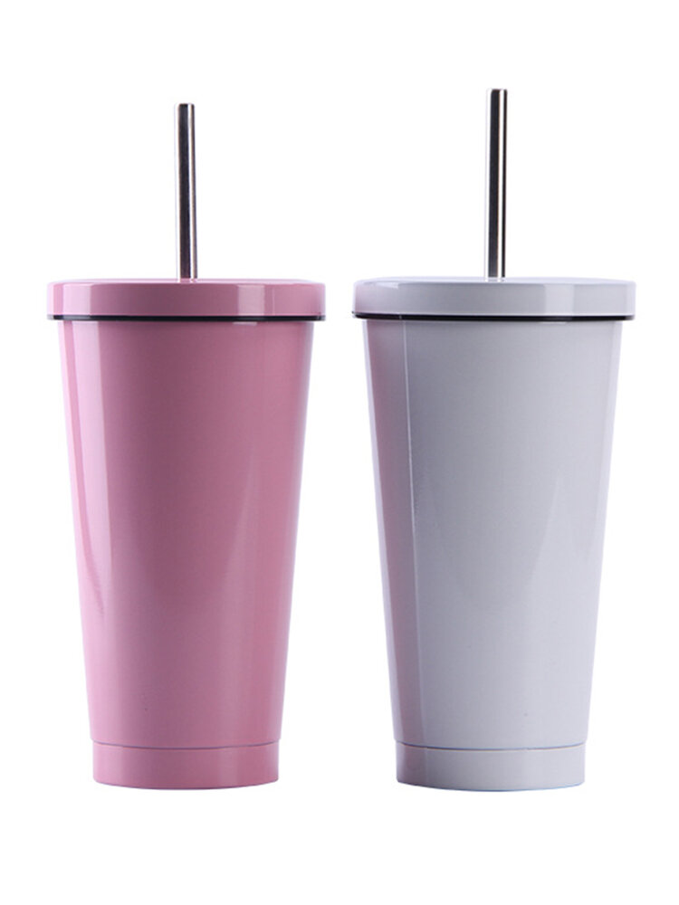 500ML Ins Style Stainless Steel Mug Portable Straw Cup Double Vacuum Coffee Cup For Home And Office 