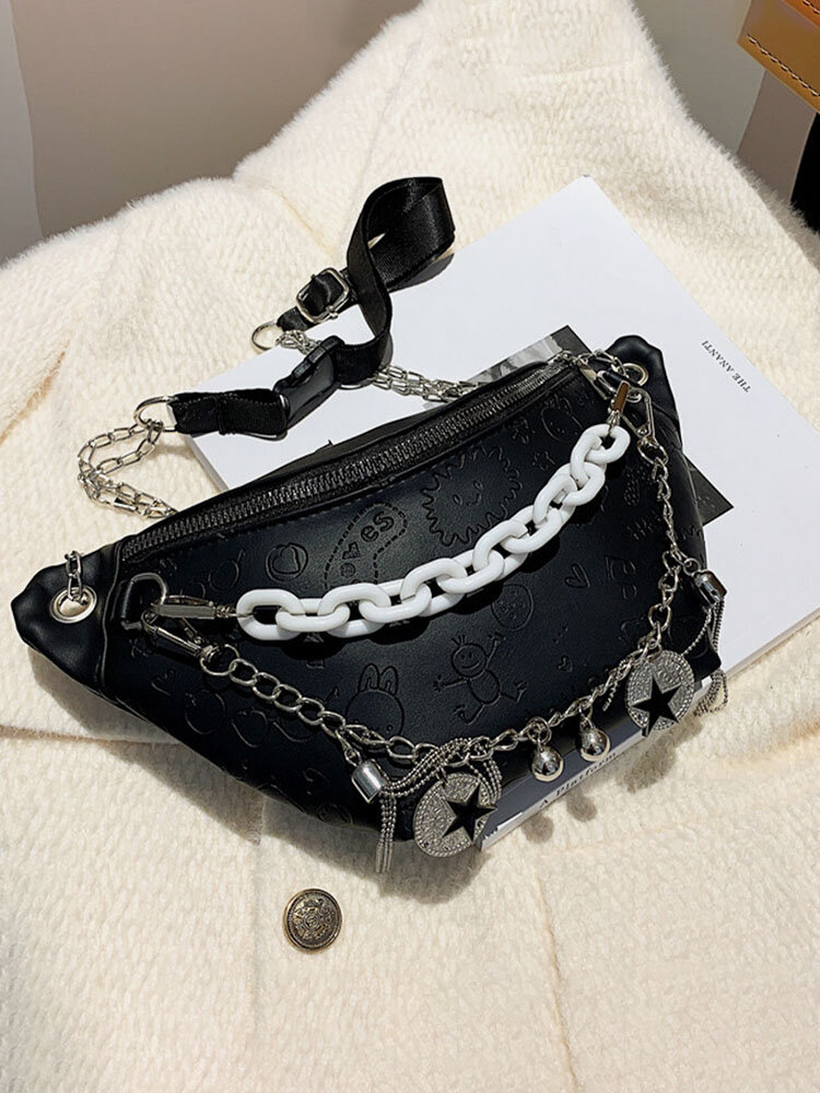 Women Faux Leather Brief Chain Embossing Crossbody Bag Shoulder Bag