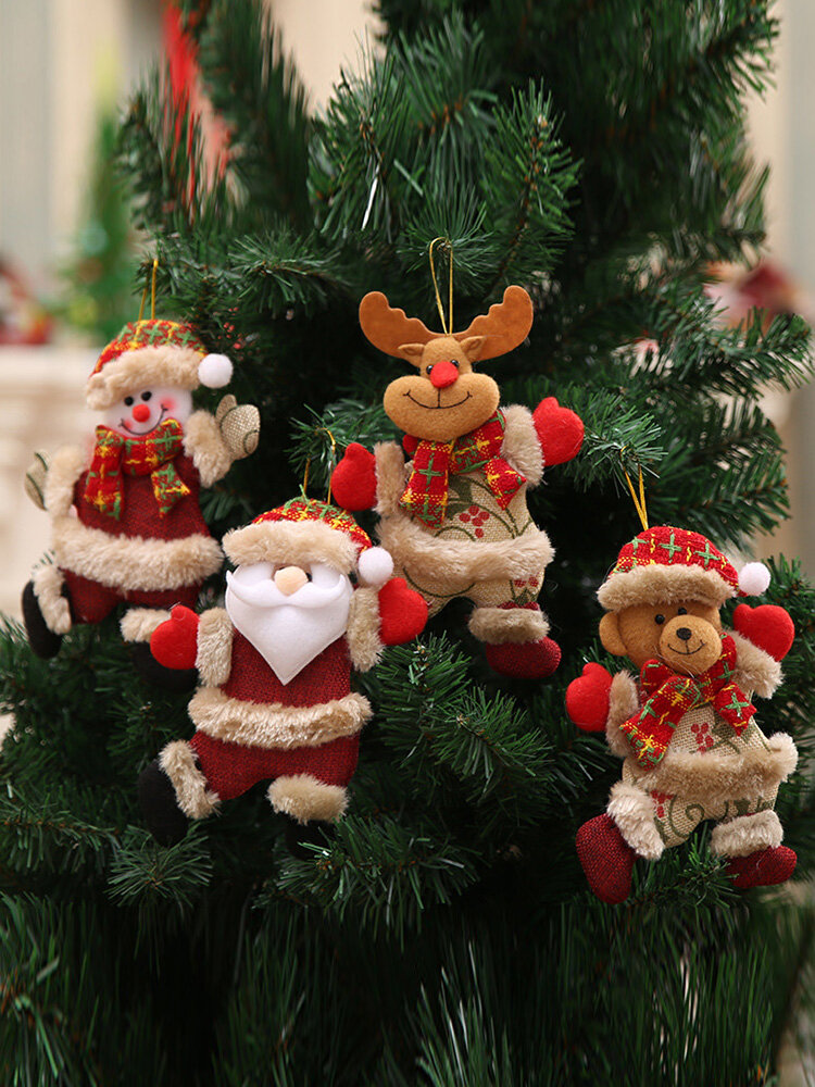 

1Pc Christmas Tree Accessories Christmas Little Dolls Snowman Deer Bear Fabric Puppets Small Hanging Pendant Gift