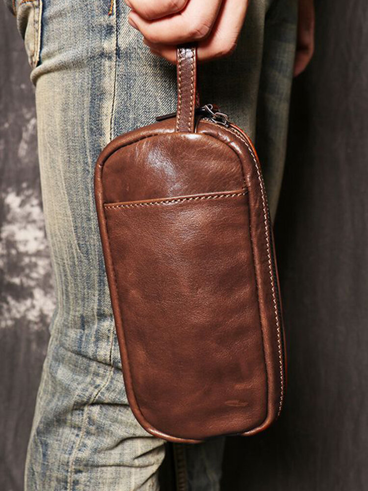 Menico Men Genuine Leather Vintage Casual Clutch Phone Case Large Capacity Long Wallet