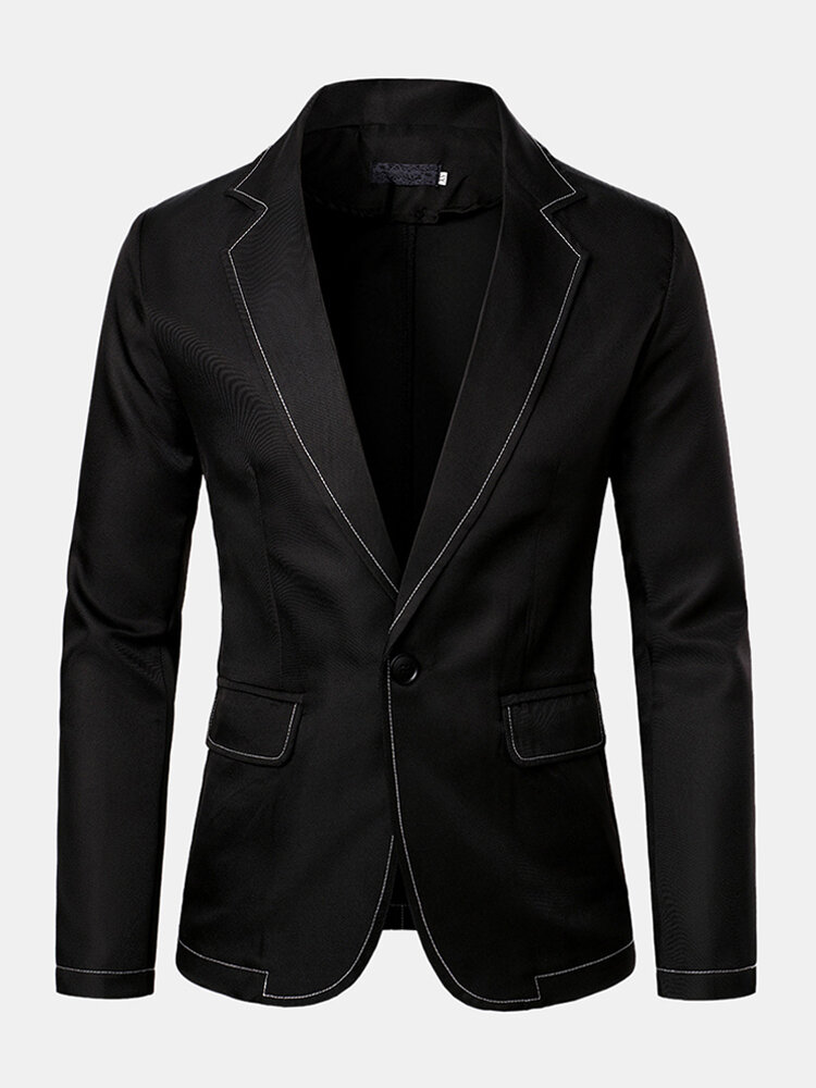 Mens Solid Color Notch Collar Business Single-Breasted Long Sleeve Blazer