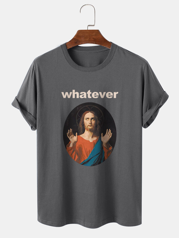 Mens Funny Jesus Graphic Crew Neck Short Sleeve Cotton T-Shirts