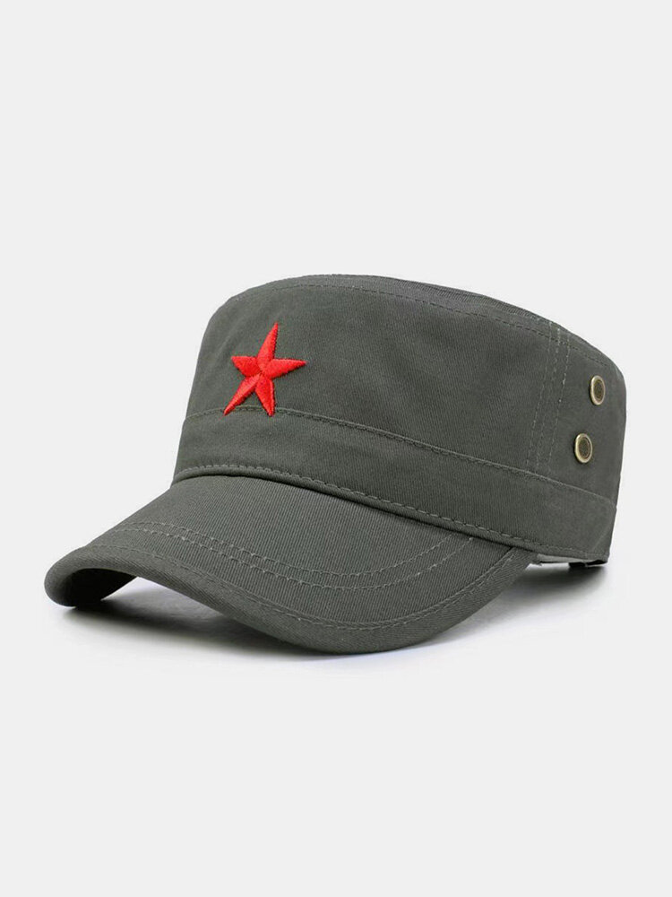 Men Cotton Red Star Embroidery Adjustable Breathable Casual Military Cap Flat Cap