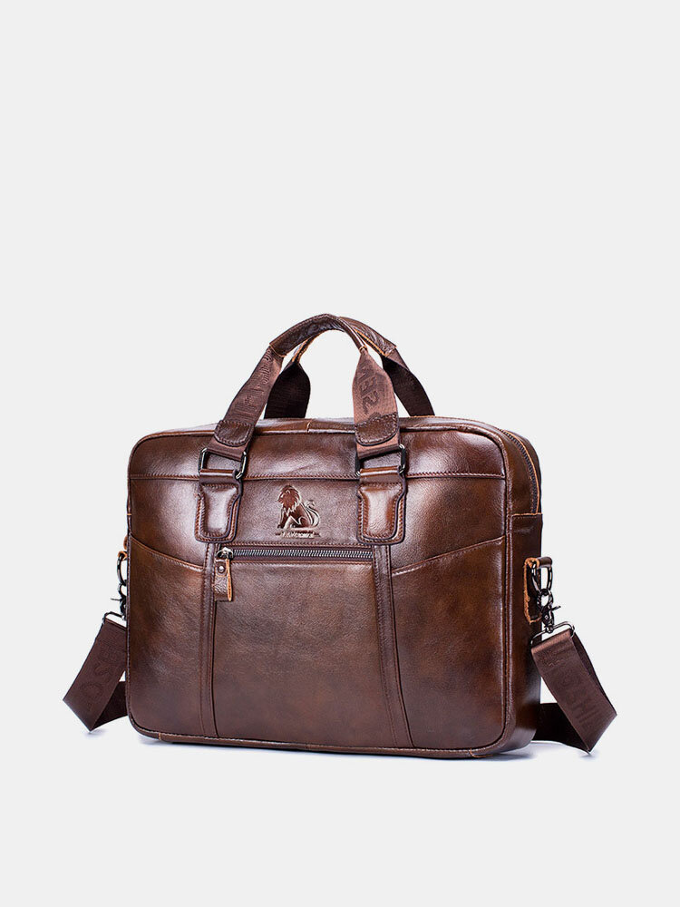 Men Waterproof Genuine Leather Business Briefcase Laptop Bag