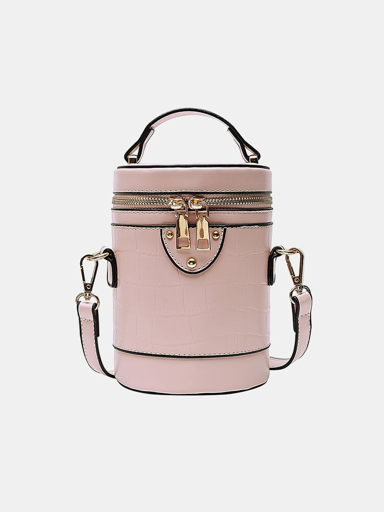 

Women Alligator Cylindrical Bag Bucket Bag Crossbody Bag, White;black;brown;pink