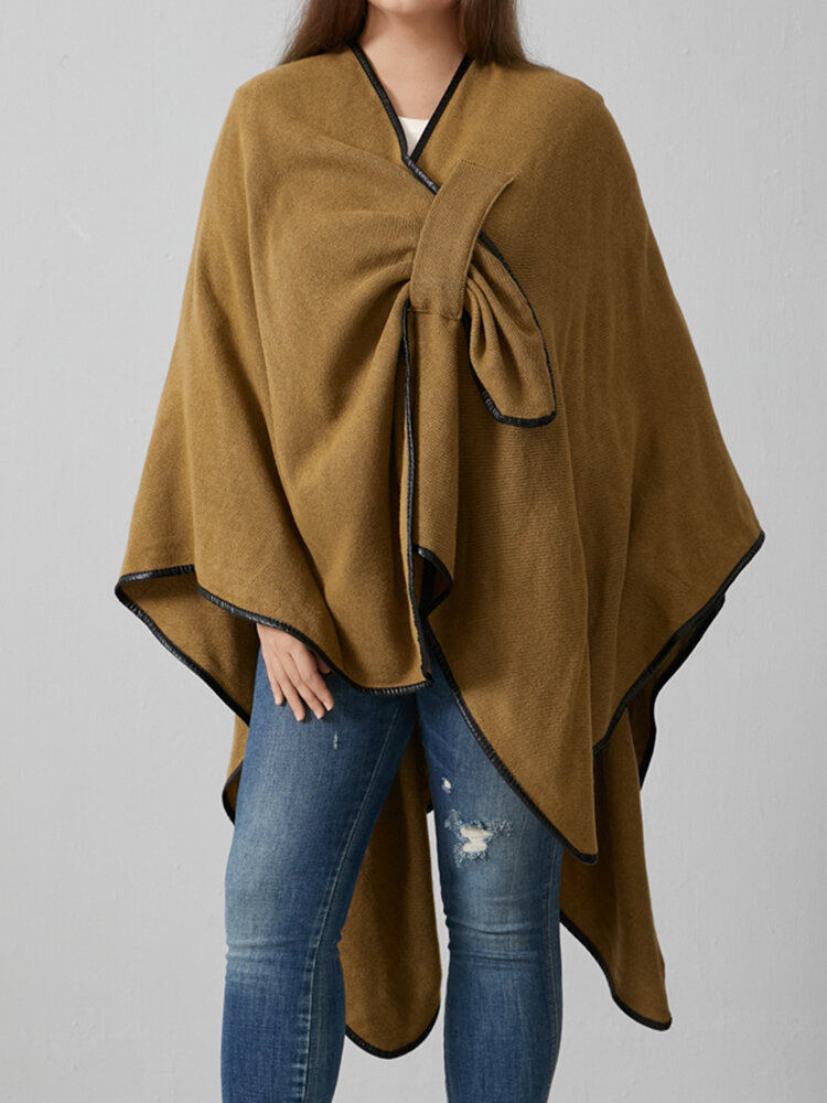 Plus Size Solid Color V-neck Loose Women Shawl Coat