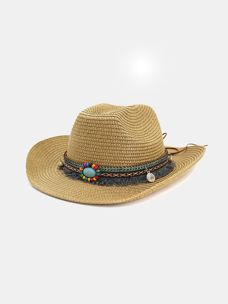 Men And Women Western Cowboy Ethnic Wind Straw Hat Outdoor Beach Hat