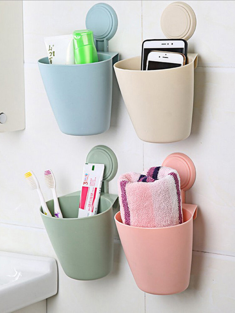 Hanging Suction Cup Storage Barrel Bathroom Toothbrush Cosmetic Storage Box