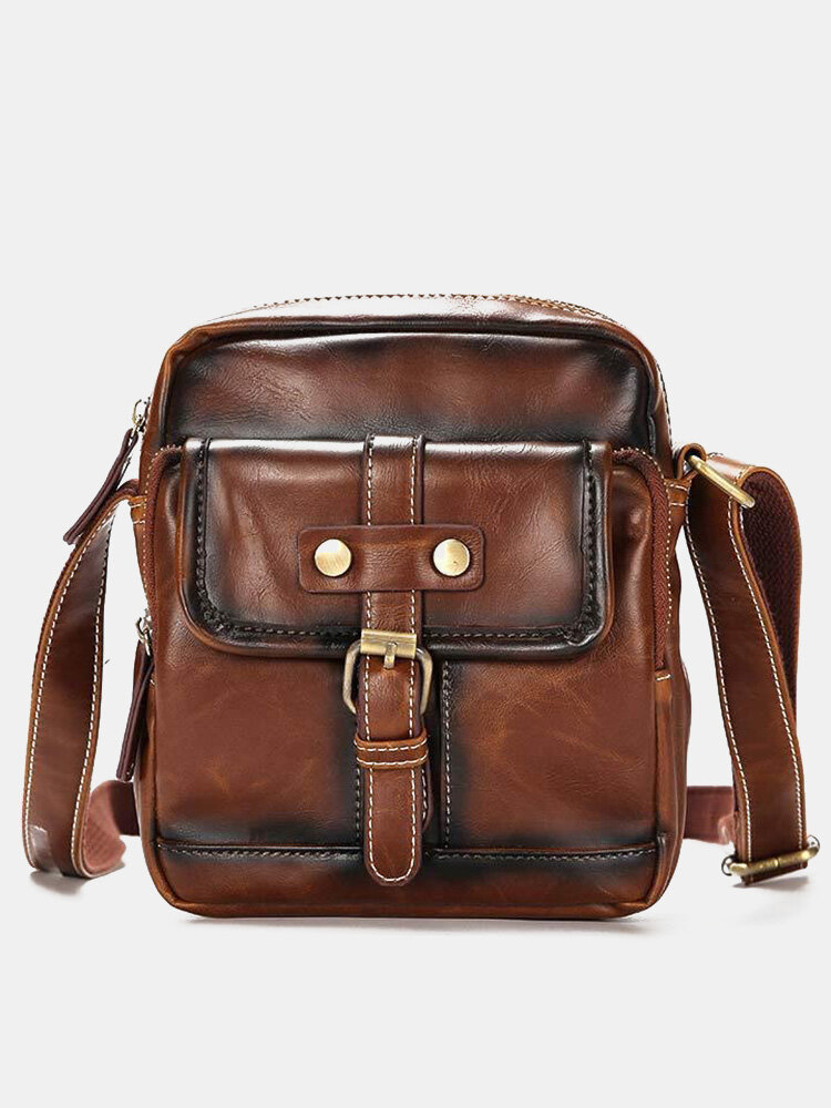 Men Faux Leather Vintage Large Capacity Protable Crossbody Bag Shoulder Bag