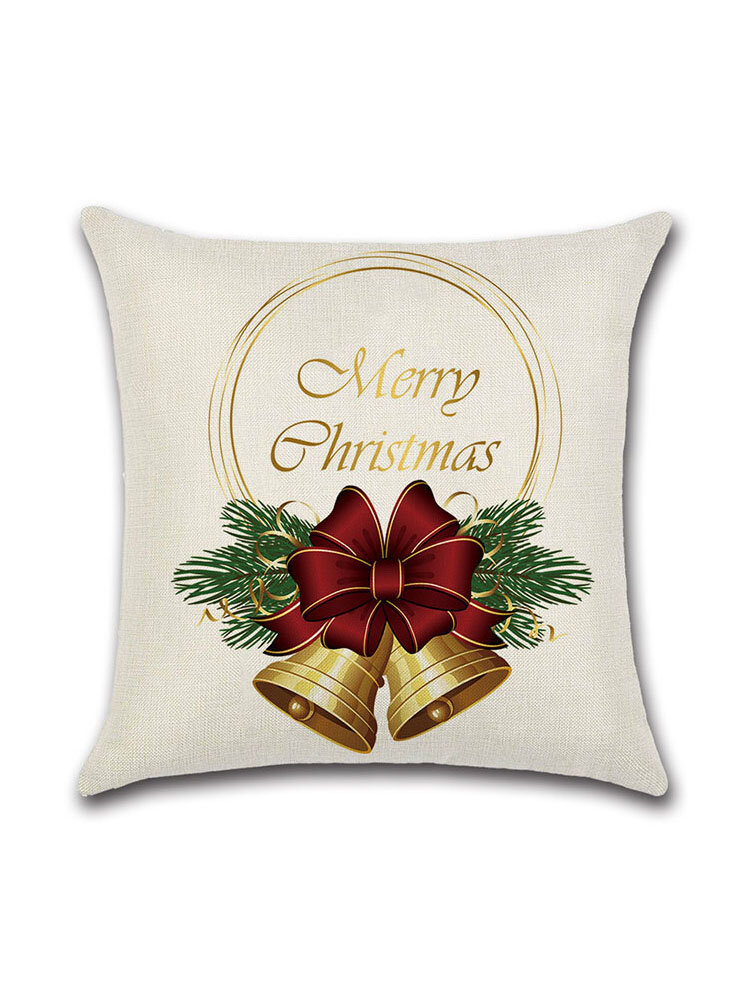 Retro Merry Christmas Pattern Linen Cotton Cushion Cover Home Sofa Office Seat Throw Pillowcases