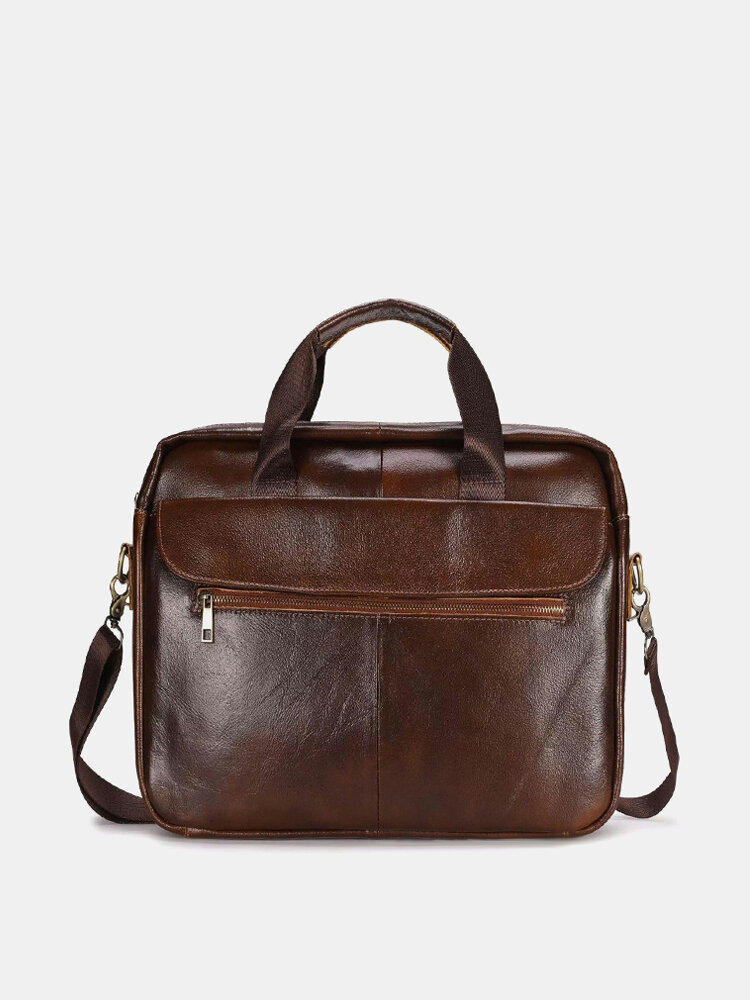 Men Genuine Leather Multi-pocket 14 Inch Laptop Bag Briefcase Business Handbag Crossbody Bag Messenger Bag