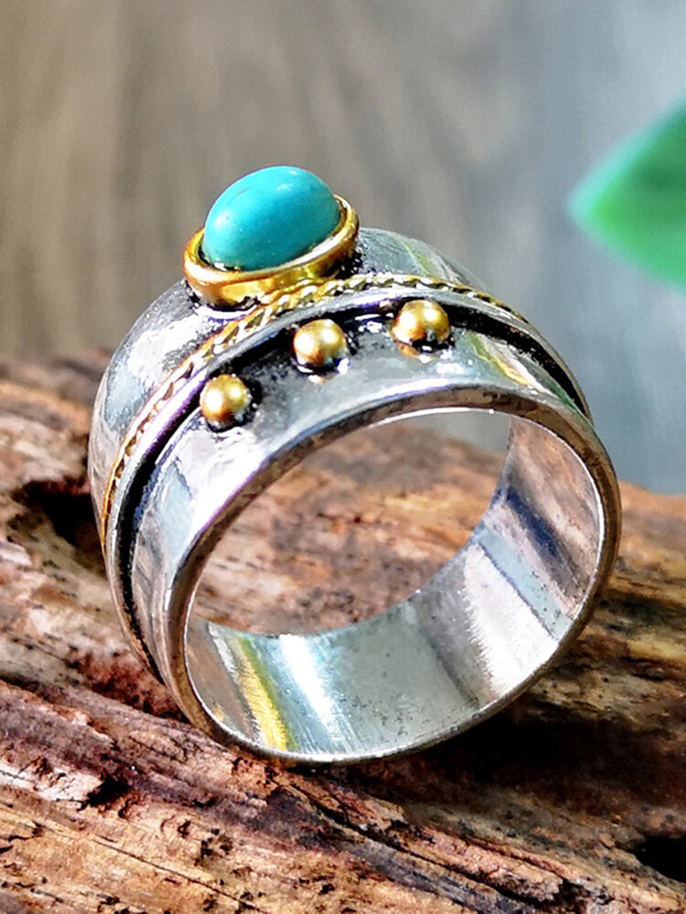 Vintage 925 Silver Plated Turquoise Mount Women Ring Jewelry Gift