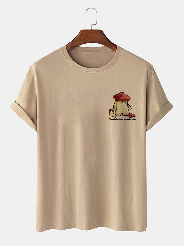 Mens 100% Cotton Mushroom Baby Print Plain Casual T-Shirt