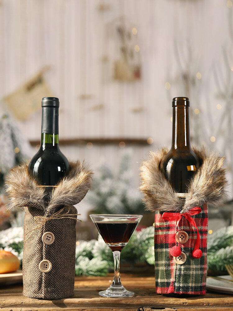 

1 Pc Christmas Striped Plaid Wine Bottle Bag Red Wine Champagne Christmas Table Decorations, Brown;red