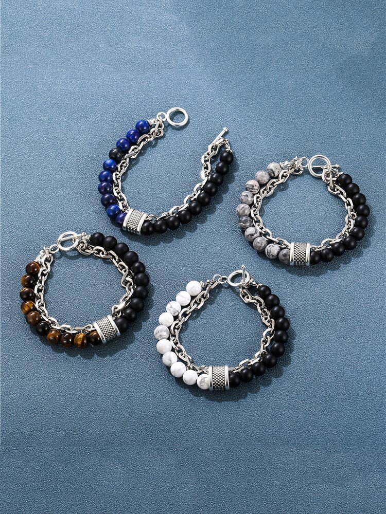 Punk Alloy Frosted Stone Chain Bracelet