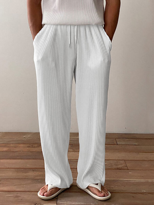 Mens Casual Loose Pleated Straight Pants